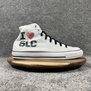 Converse All Star Hi M7650 Mens Size 9 White I Heart SLC Athletic Shoes Used